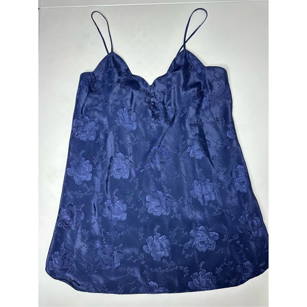 Morgan Taylor Women's Navy Blue Satin Chemise Gown Nightie Babydoll Sz L
